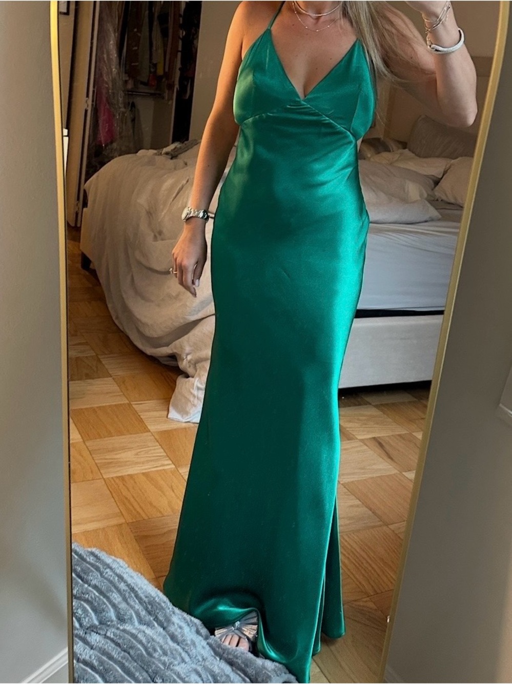 Aqua Emerald Satin Wedding Dress